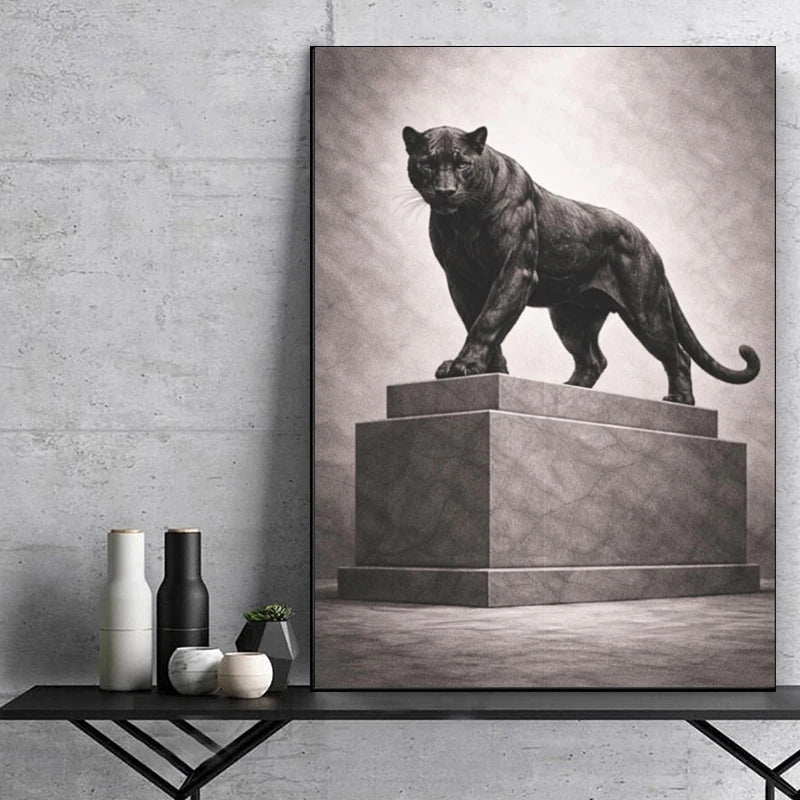 Luxury Animal Statue Poster Black and White Prints Canvas Painting Wall Art Pictures Home Room Elegant Executive Office Decor