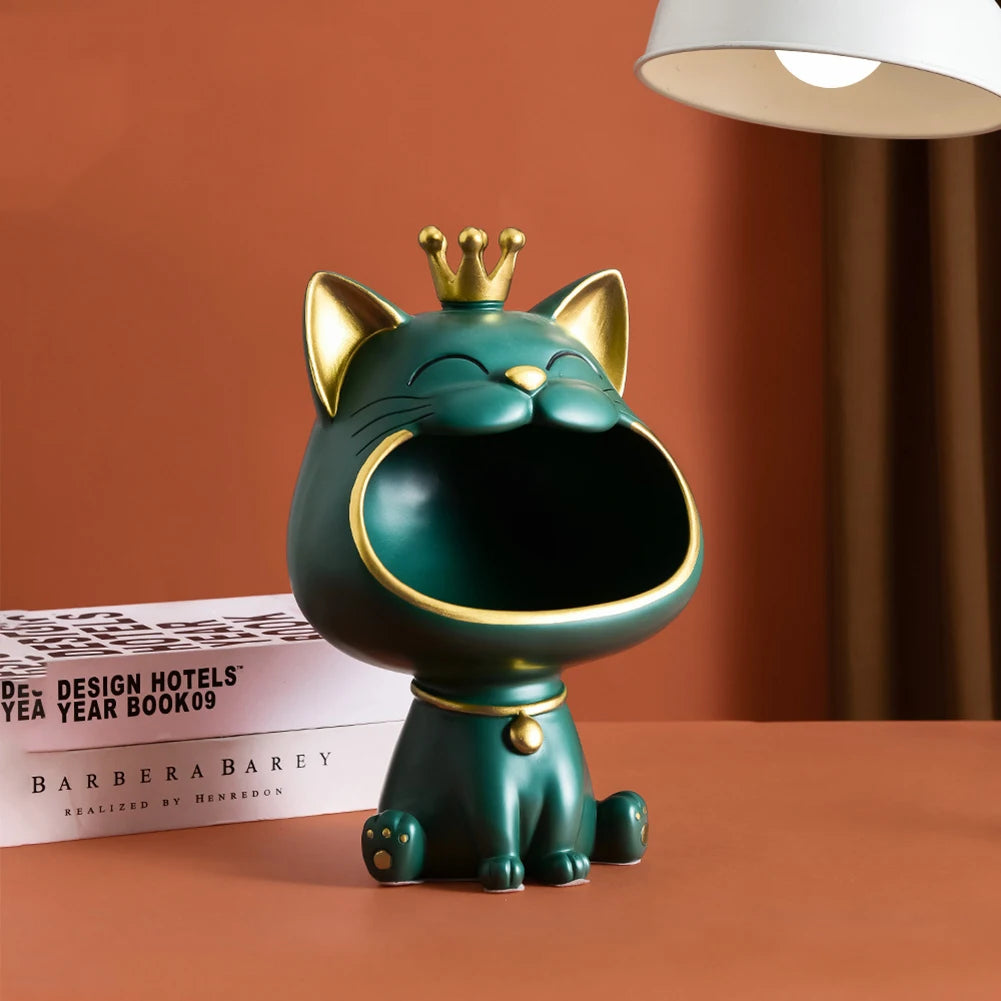 NEW Fortune Crown Big Mouth Cat Entrance Key Storage Tray Decorative Ornament, Light Luxury Housewarming Gift Sculpture