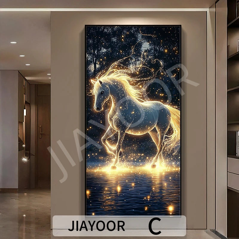 New Horse LED Wall Lamps Corridor Foyer Living Room Home Decoration Lustre Modern Luxury Hanging Painting Lighting Mural Lights