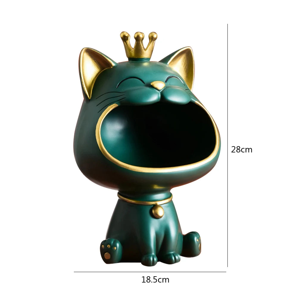 NEW Fortune Crown Big Mouth Cat Entrance Key Storage Tray Decorative Ornament, Light Luxury Housewarming Gift Sculpture