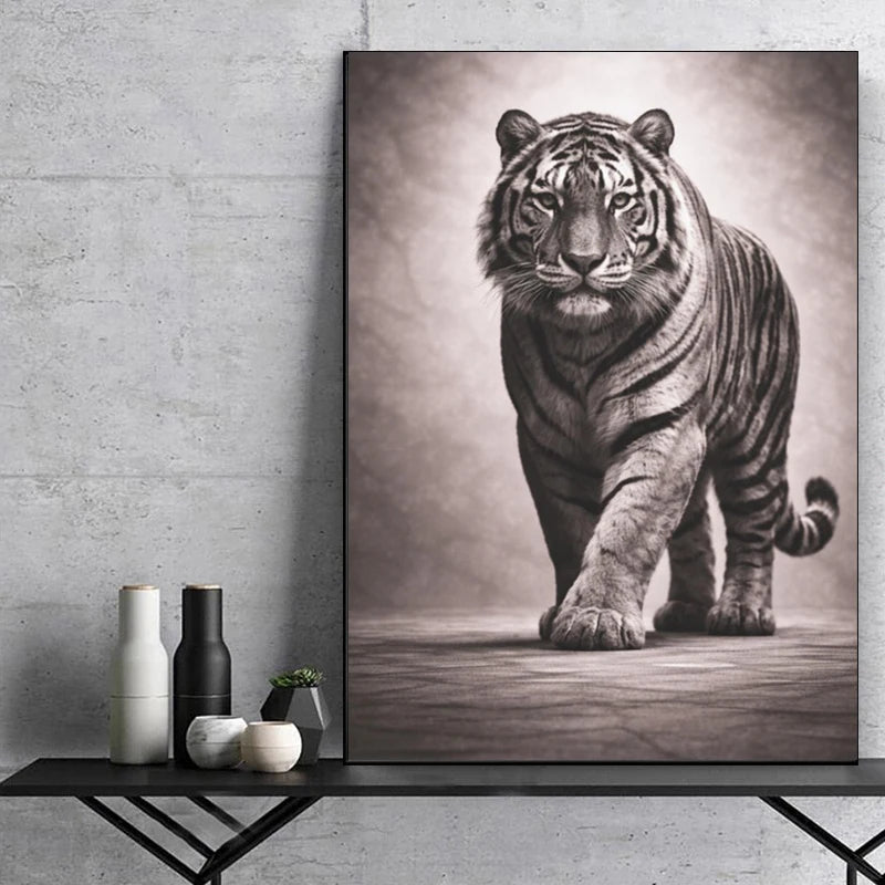 Luxury Animal Statue Poster Black and White Prints Canvas Painting Wall Art Pictures Home Room Elegant Executive Office Decor