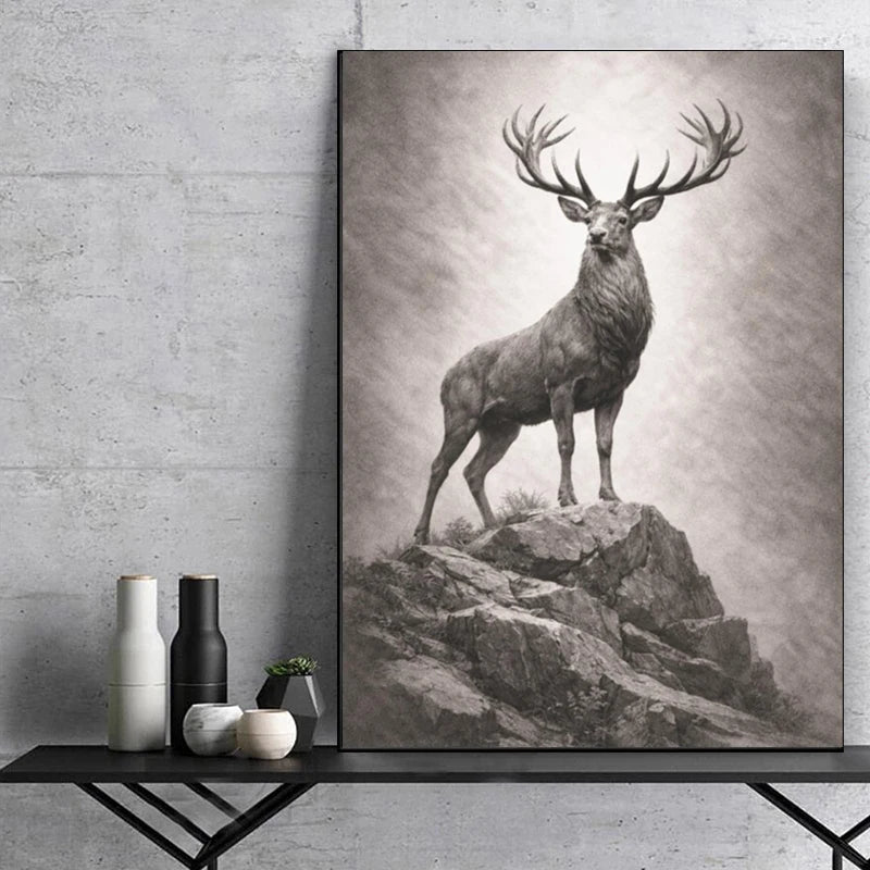 Luxury Animal Statue Poster Black and White Prints Canvas Painting Wall Art Pictures Home Room Elegant Executive Office Decor